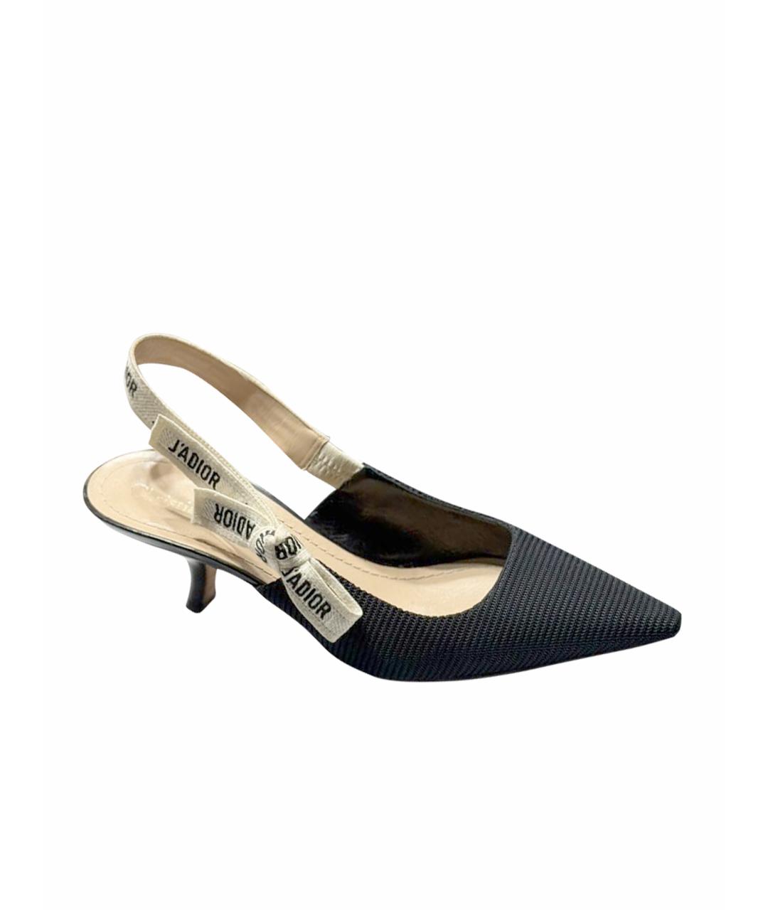 CHRISTIAN DIOR Черные текстильные лодочки на низком каблуке, фото 1