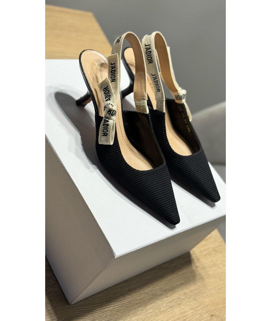 CHRISTIAN DIOR Черные текстильные лодочки на низком каблуке, фото 4