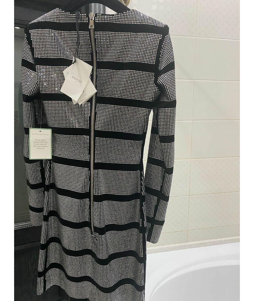 BALMAIN Серебряное бархатное повседневное платье, фото 2