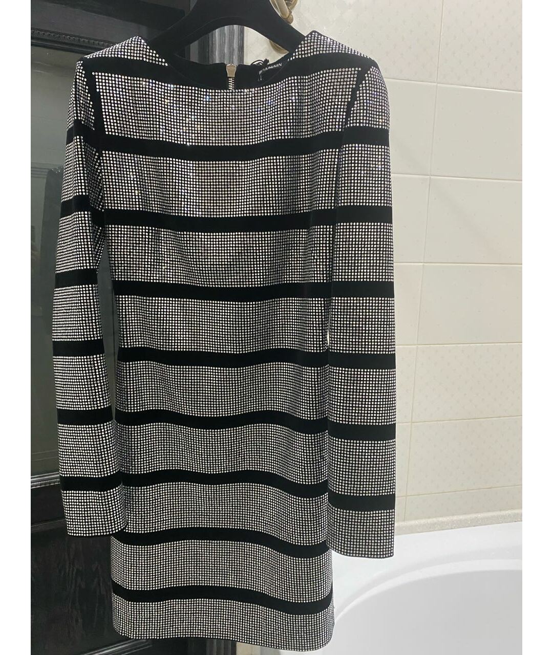 BALMAIN Серебряное бархатное повседневное платье, фото 5