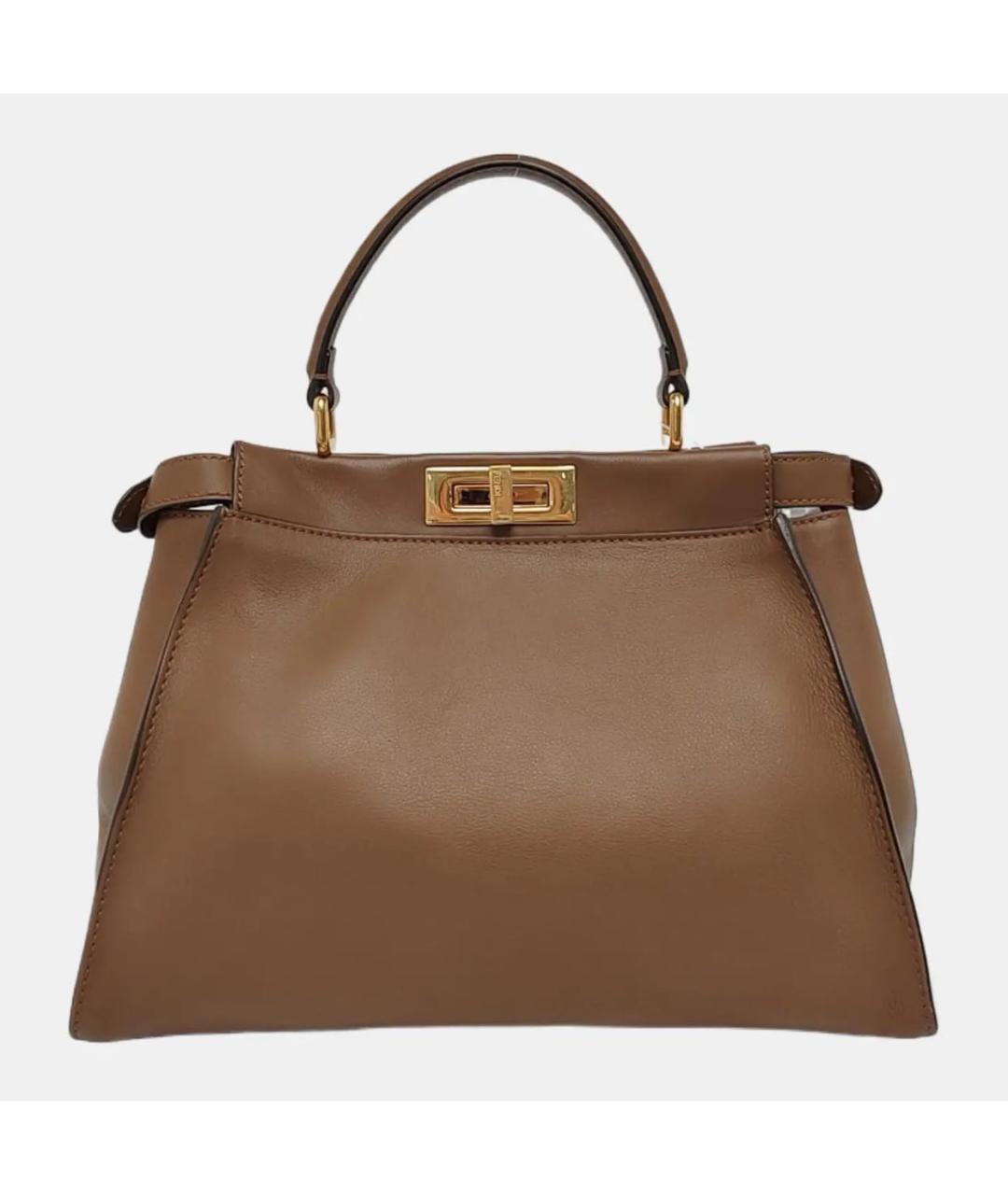 FENDI Коричневая кожаная сумка с короткими ручками, фото 4