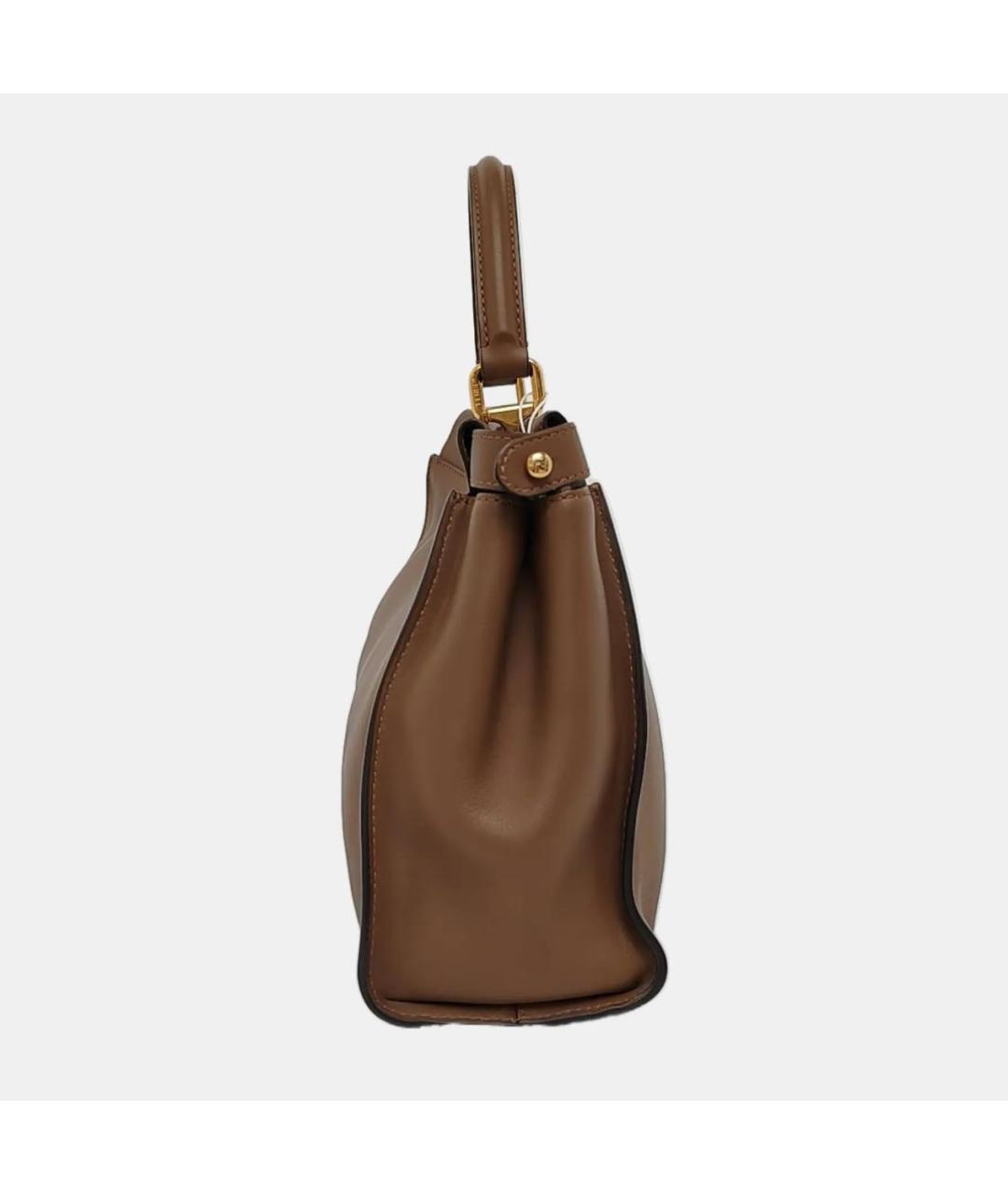FENDI Коричневая кожаная сумка с короткими ручками, фото 3