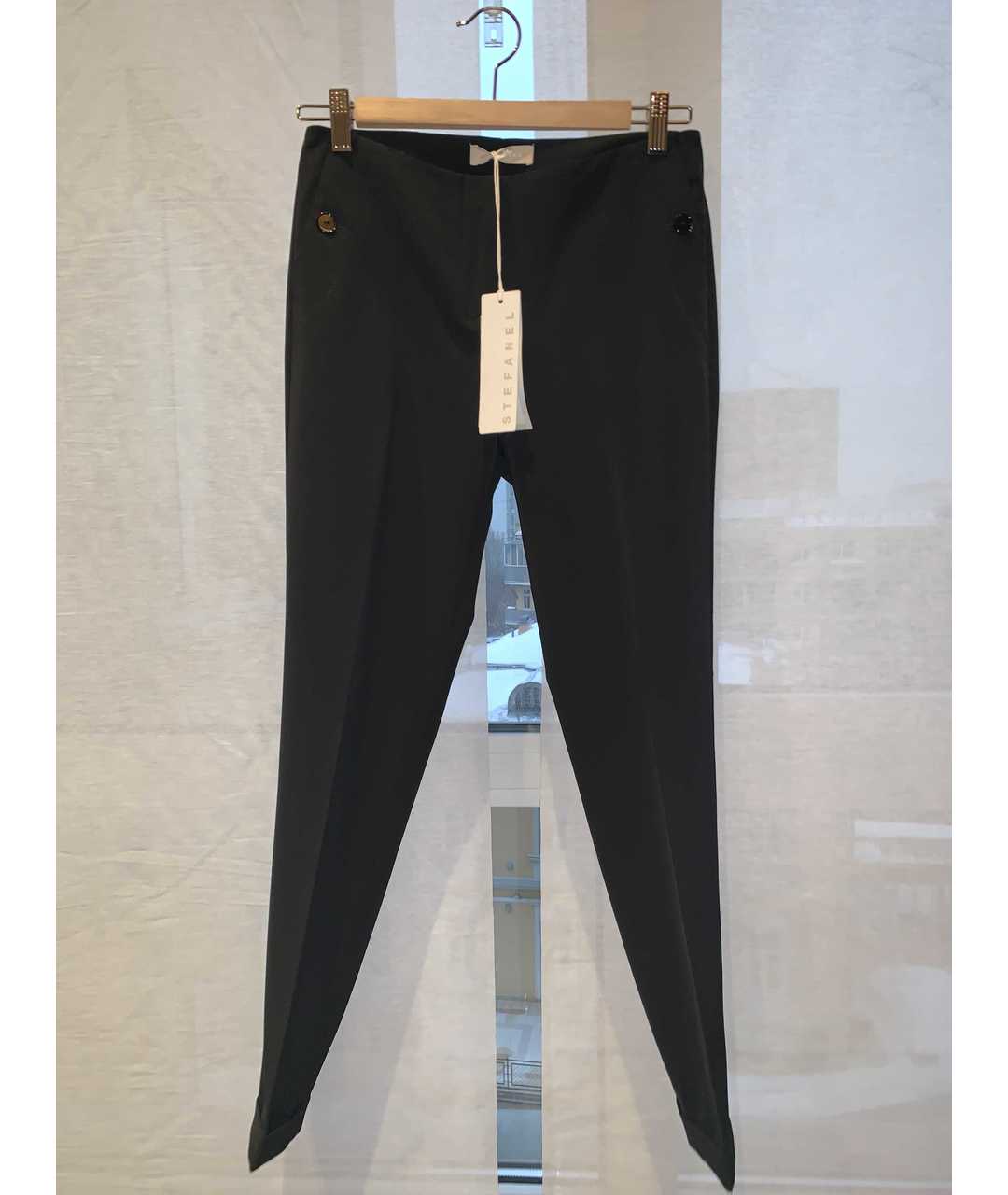 STEFANEL Черные полиэстеровые прямые брюки, фото 8