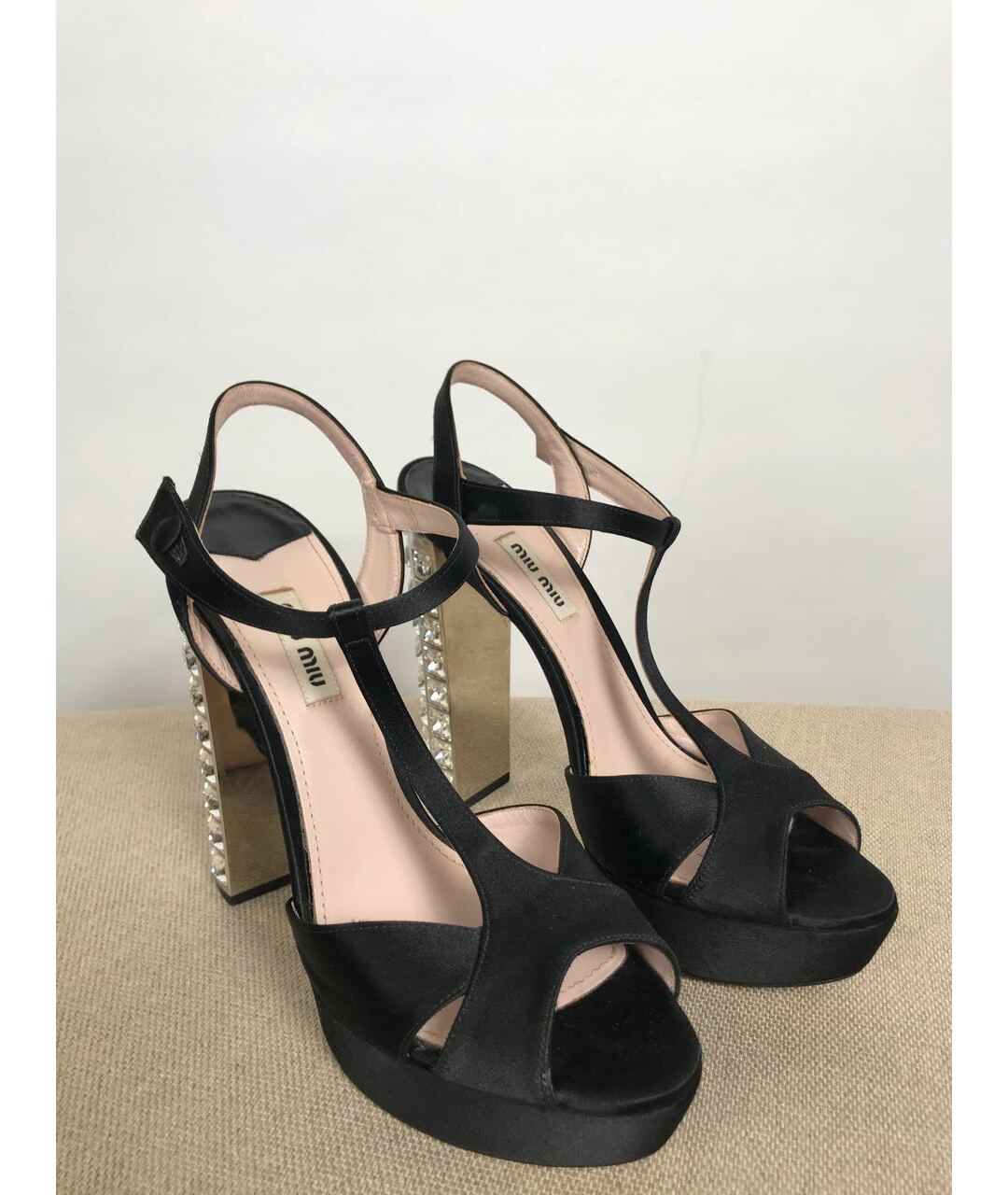 MIU MIU Черные текстильные босоножки, фото 2