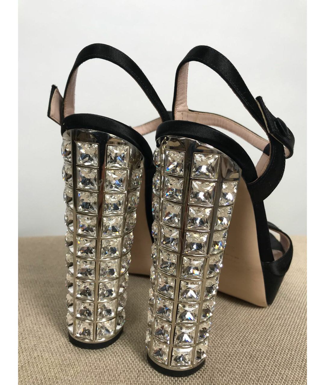 MIU MIU Черные текстильные босоножки, фото 4