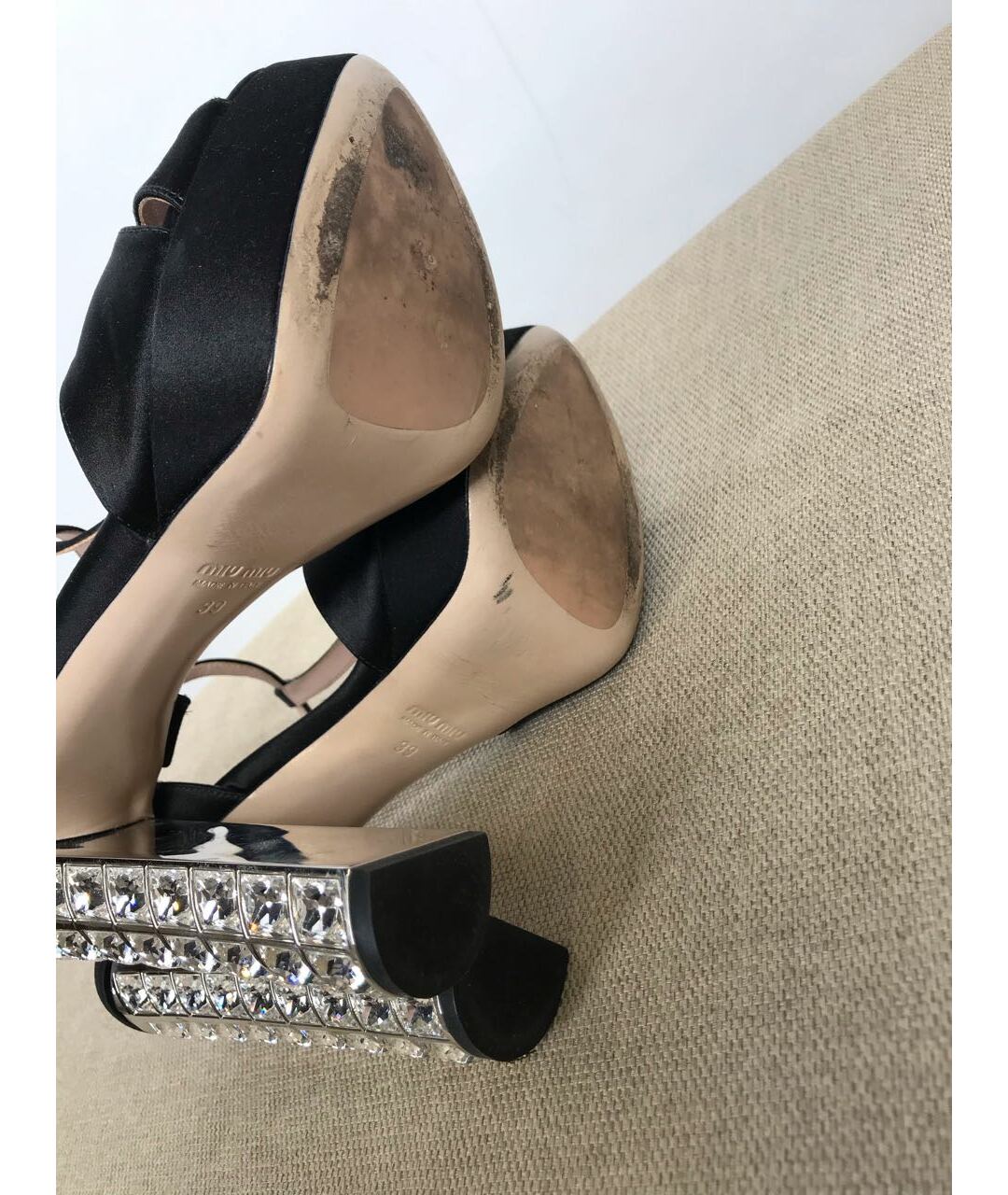 MIU MIU Черные текстильные босоножки, фото 6