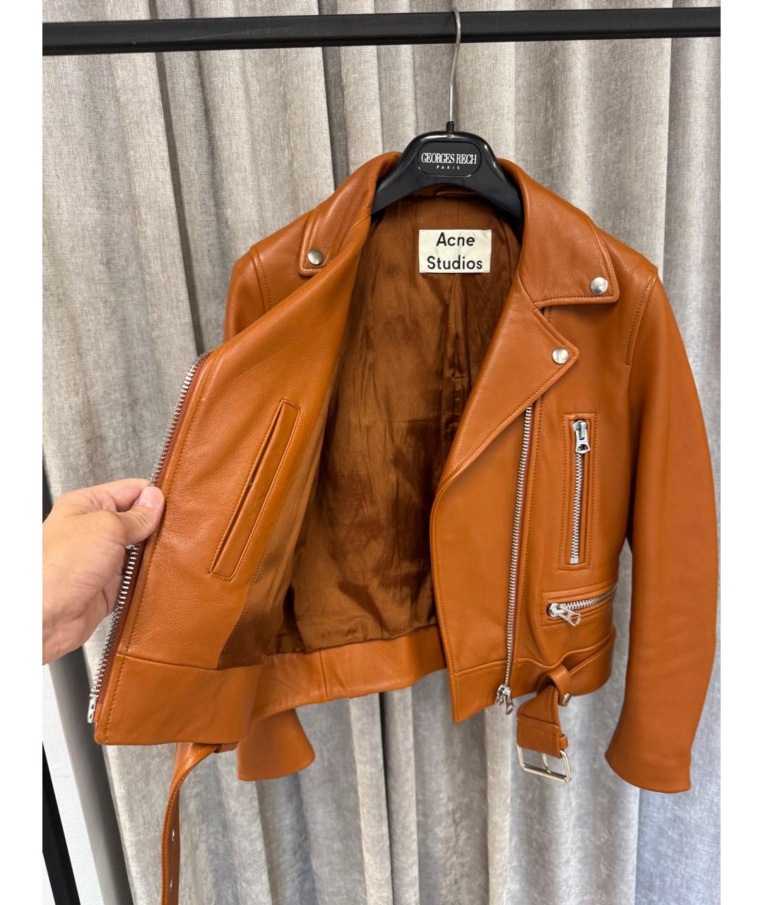 ACNE STUDIOS Оранжевая кожаная куртка, фото 4