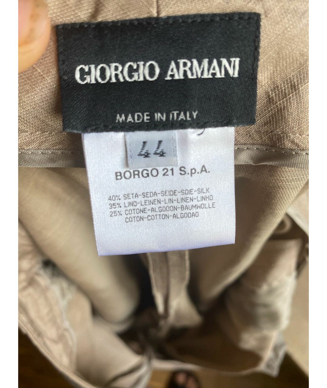 GIORGIO ARMANI Бежевые шелковые прямые брюки, фото 3