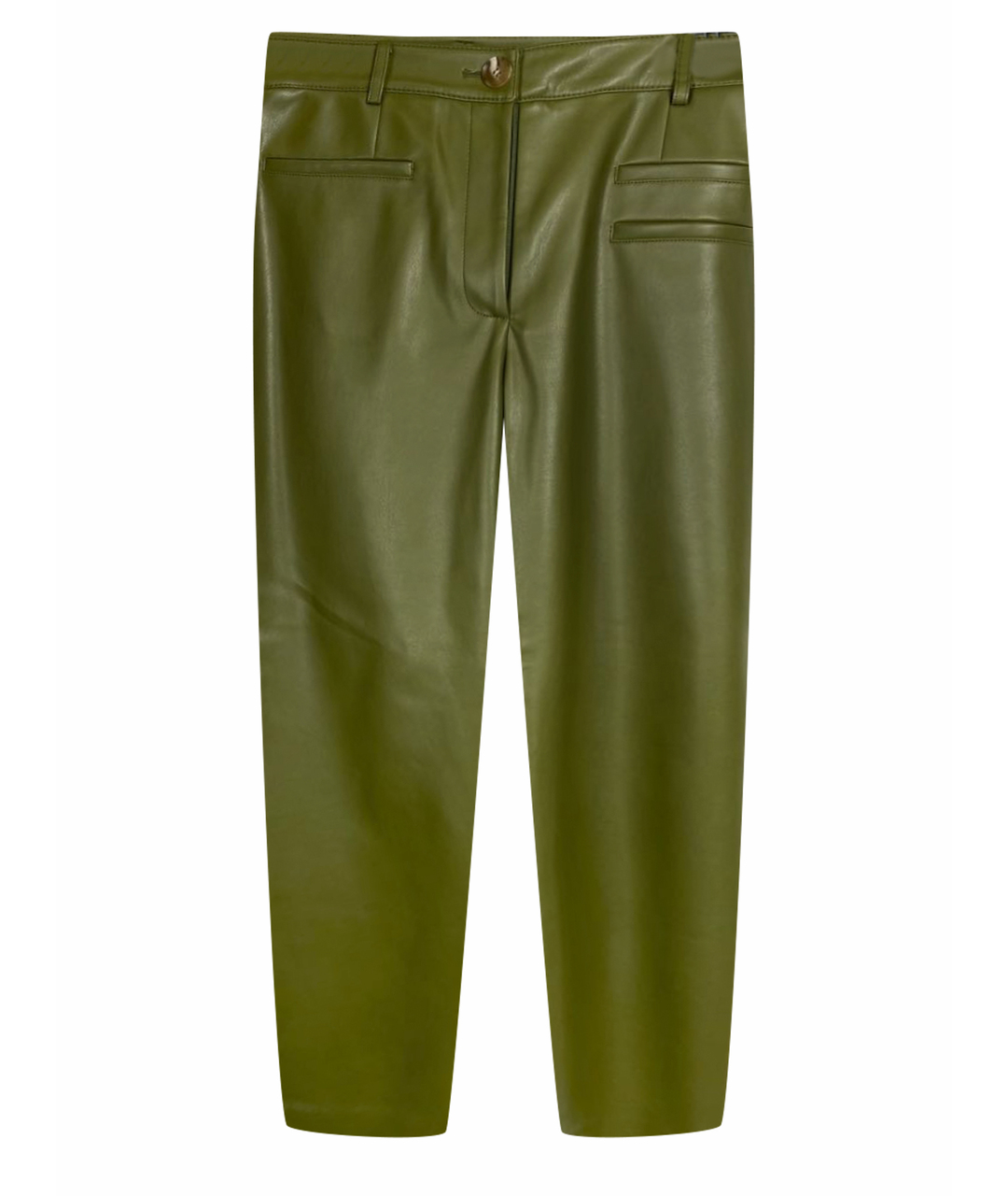 REJINA PYO Зеленые кожаные прямые брюки, фото 1