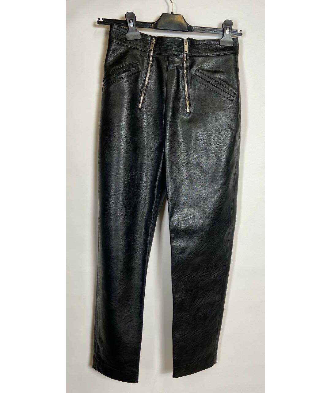 STELLA MCCARTNEY Черные кожаные прямые брюки, фото 5
