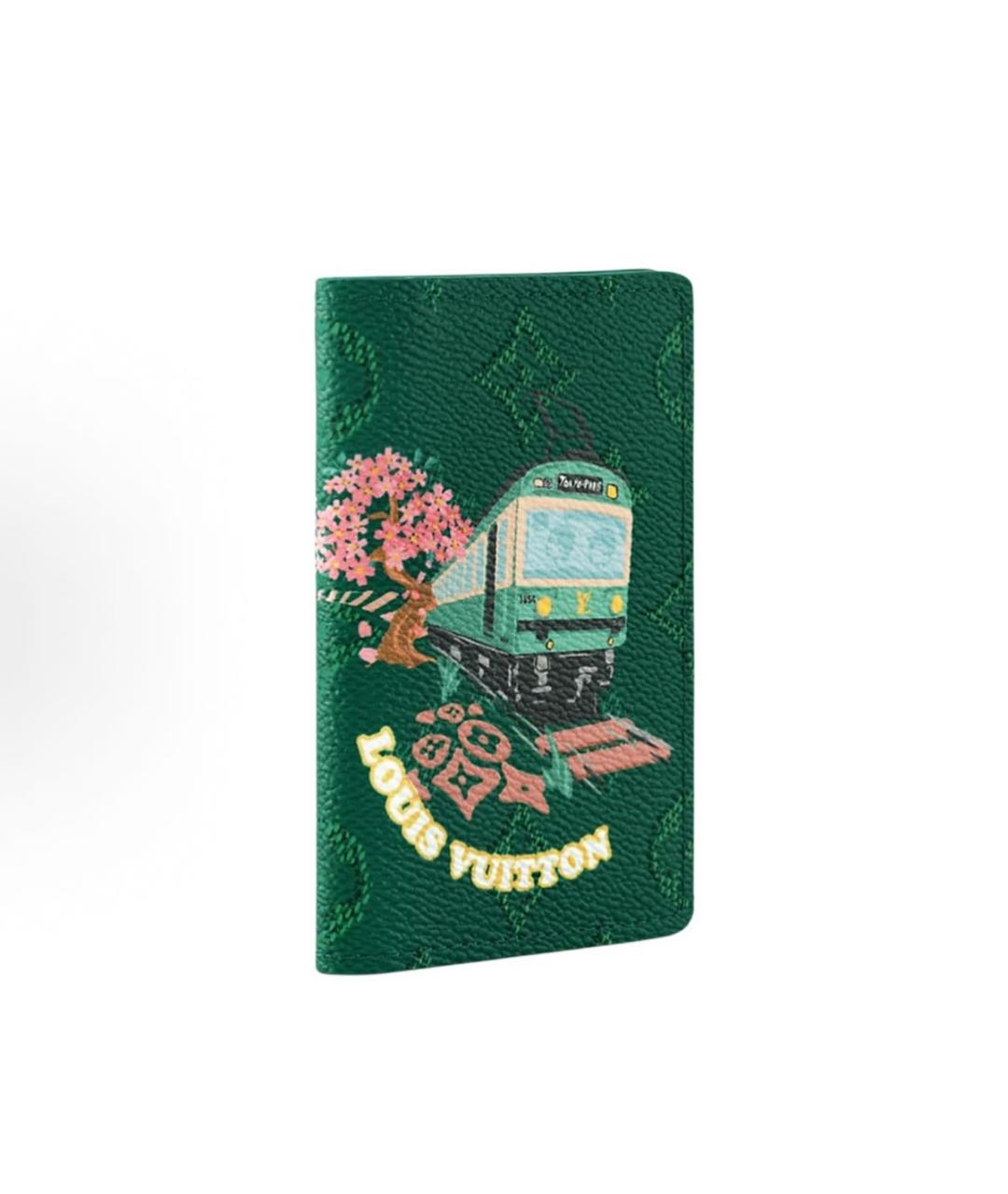 LOUIS VUITTON Зеленый кожаный кошелек, фото 2