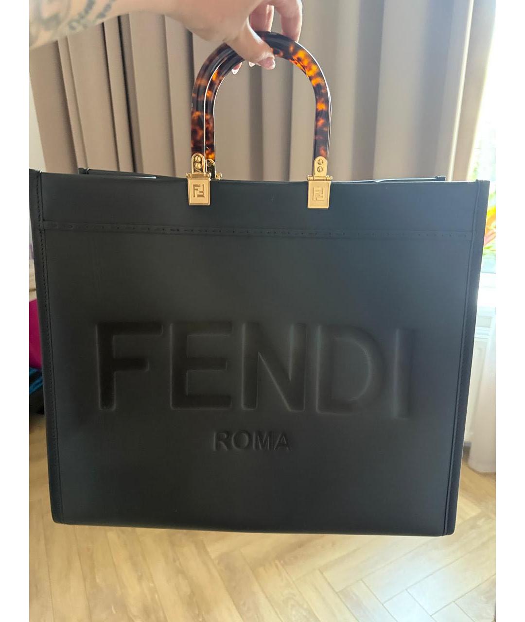 FENDI Черная кожаная сумка тоут, фото 6