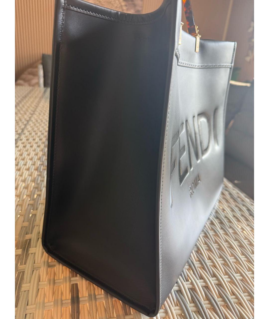 FENDI Черная кожаная сумка тоут, фото 2