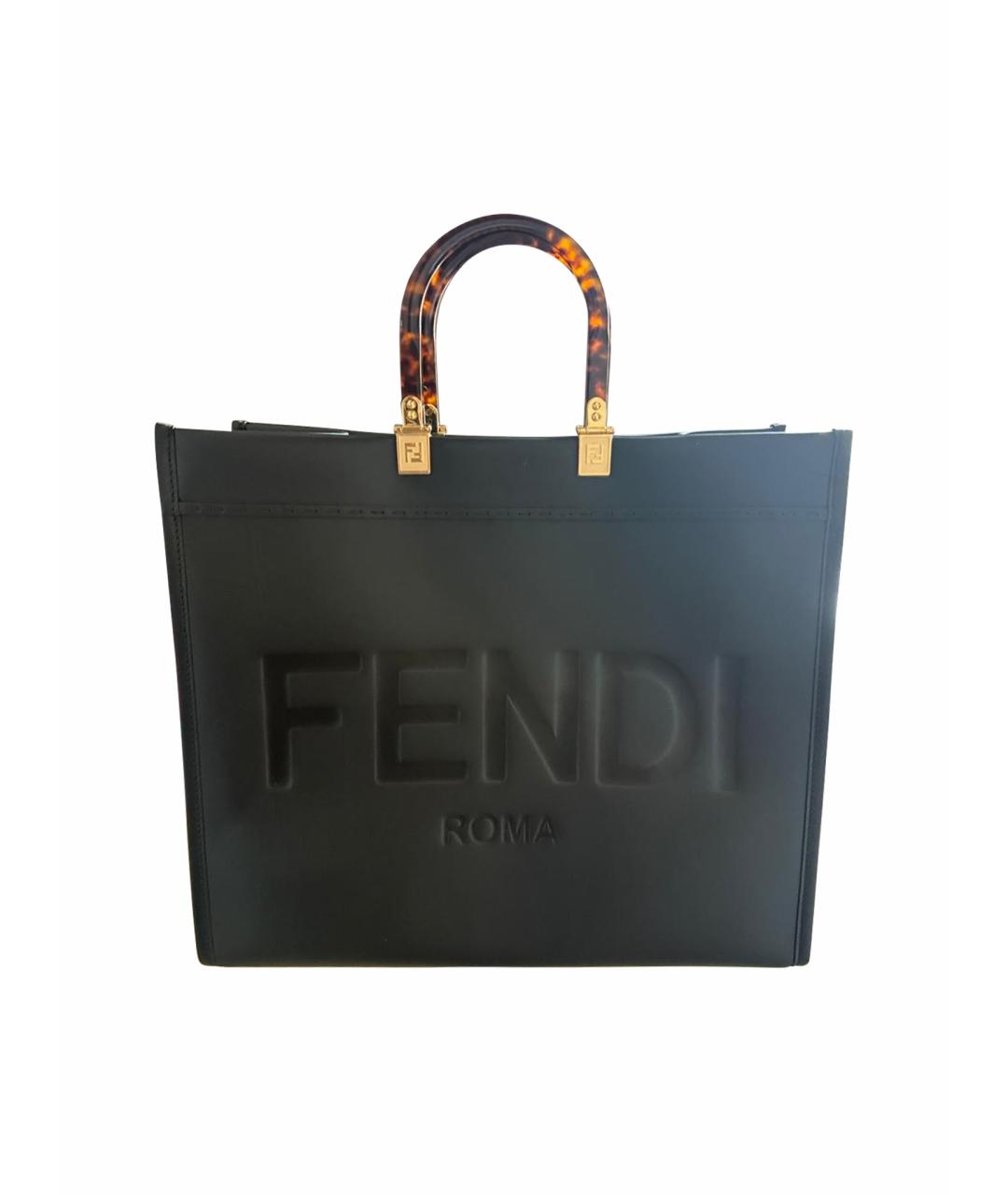 FENDI Черная кожаная сумка тоут, фото 1