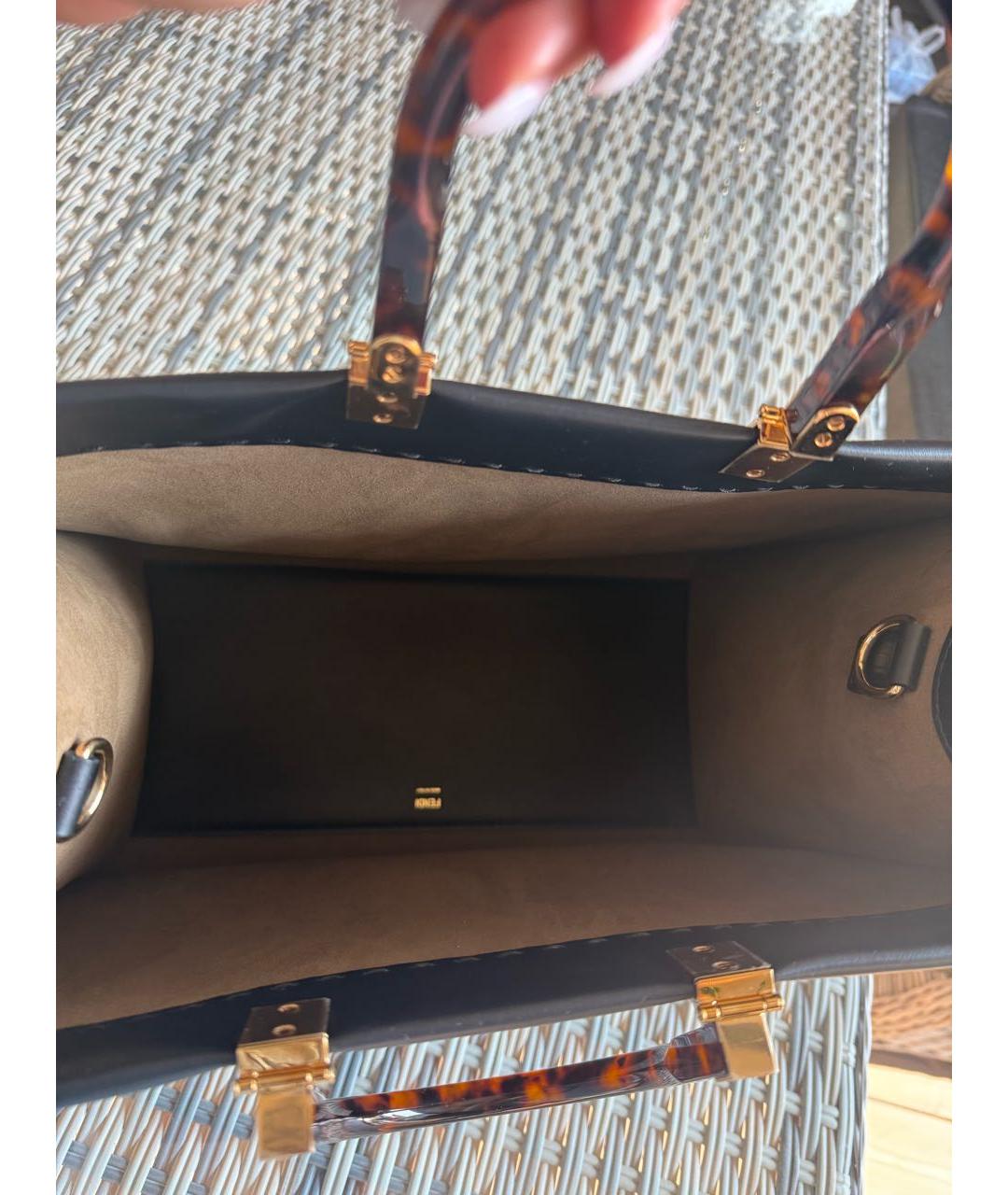 FENDI Черная кожаная сумка тоут, фото 4