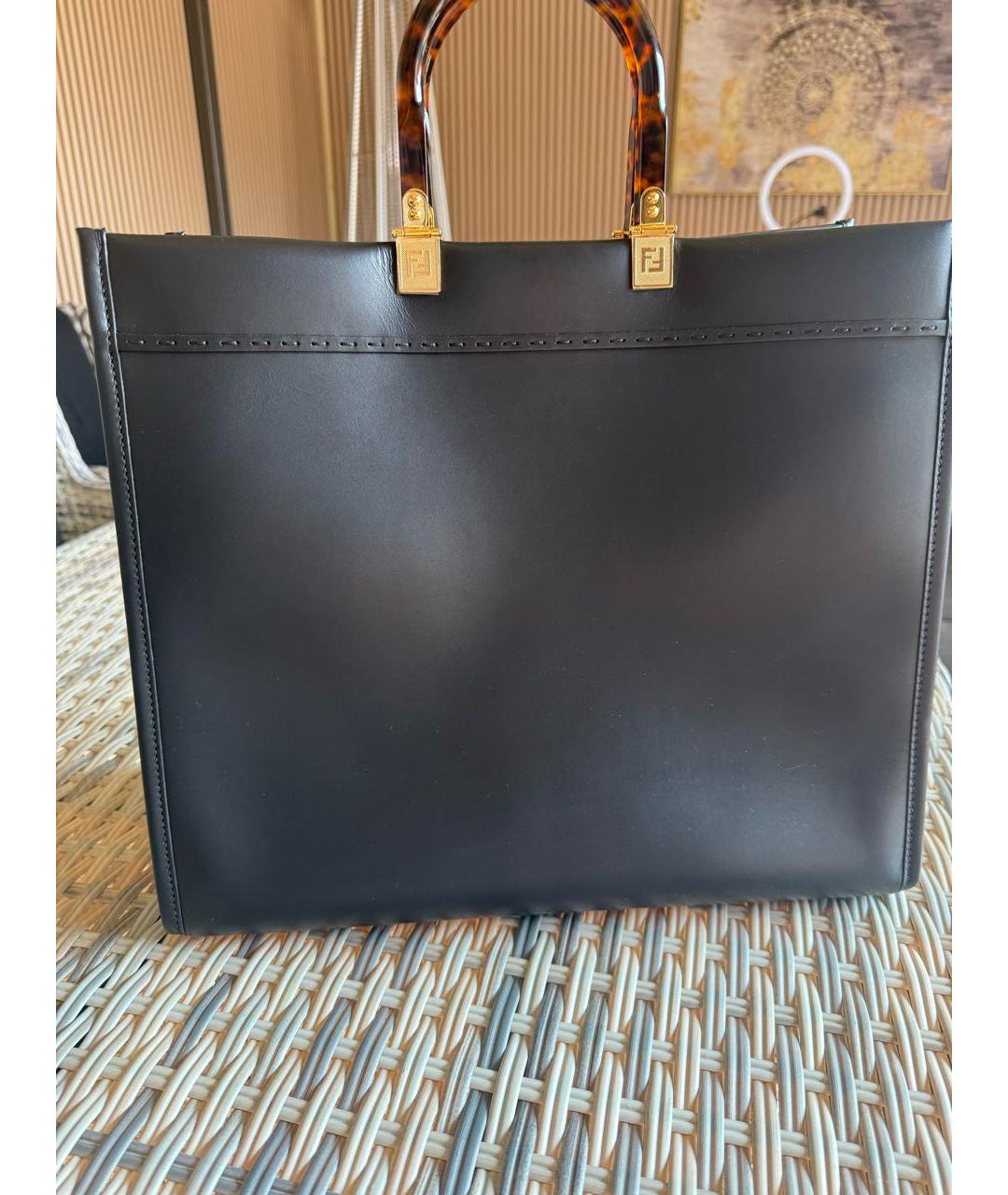 FENDI Черная кожаная сумка тоут, фото 3
