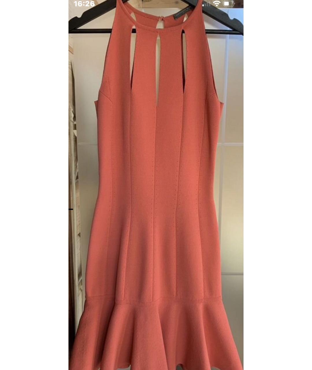 ALEXANDER MCQUEEN Коралловое вискозное коктейльное платье, фото 4