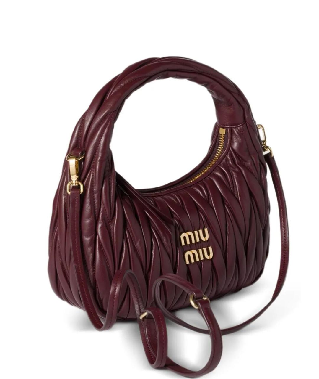 MIU MIU Бордовая кожаная сумка с короткими ручками, фото 4