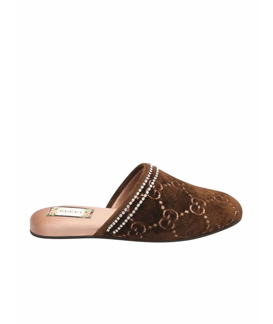 GUCCI Коричневые бархатные мюли, фото 1