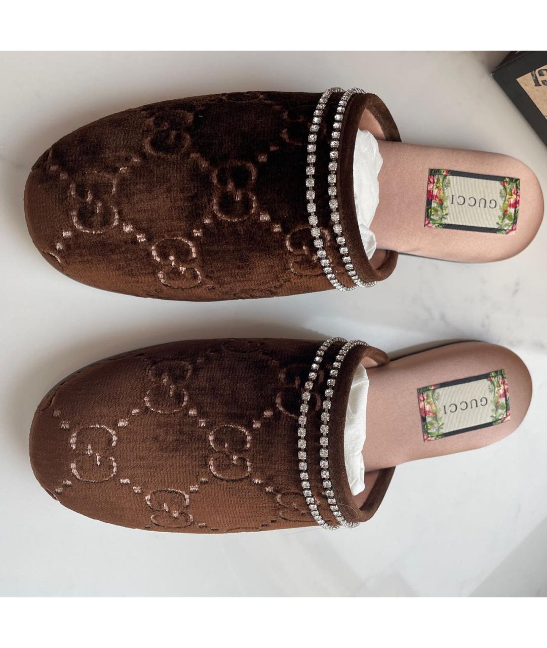 GUCCI Коричневые бархатные мюли, фото 2