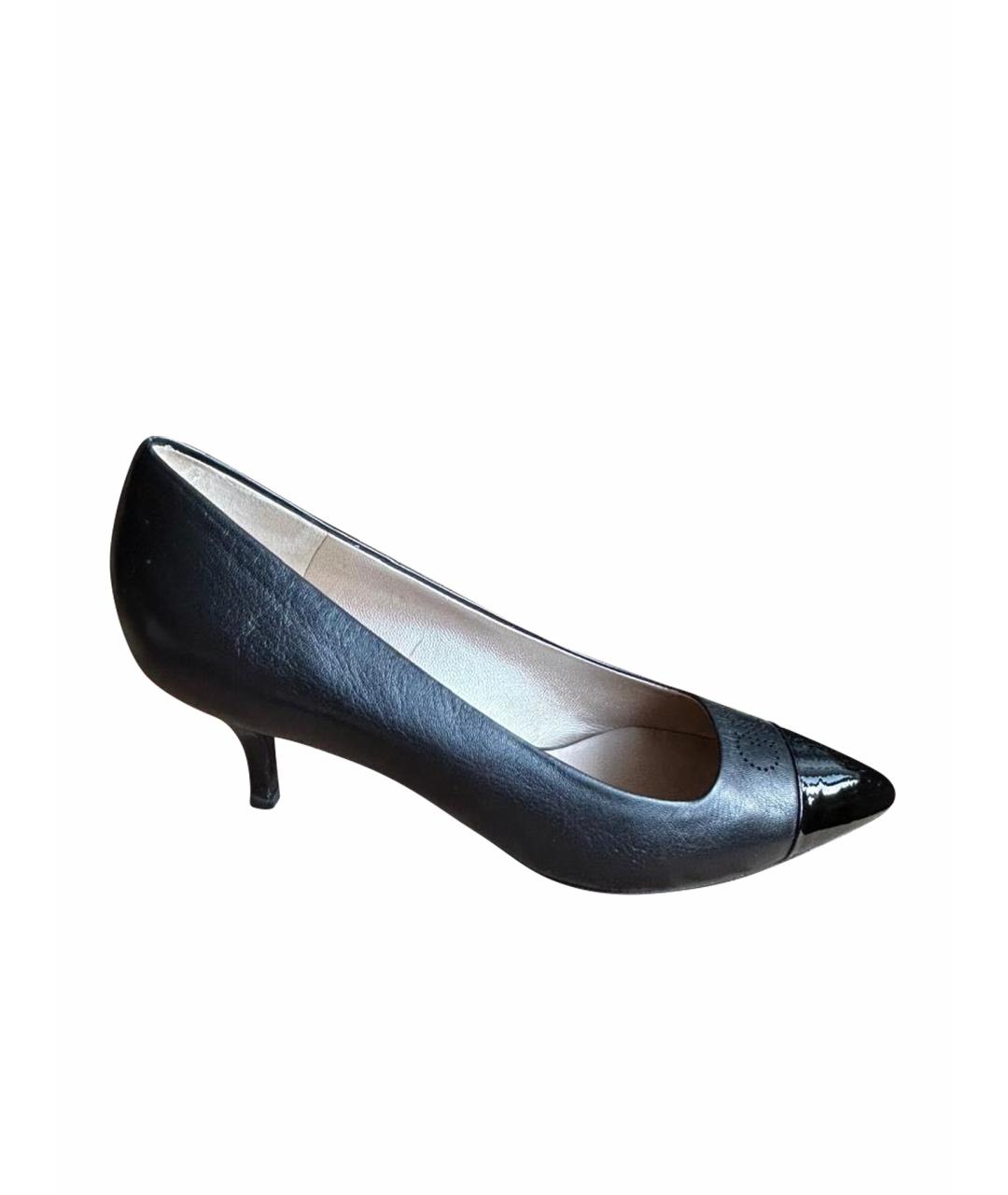 FERRAGAMO Черные кожаные лодочки на низком каблуке, фото 1