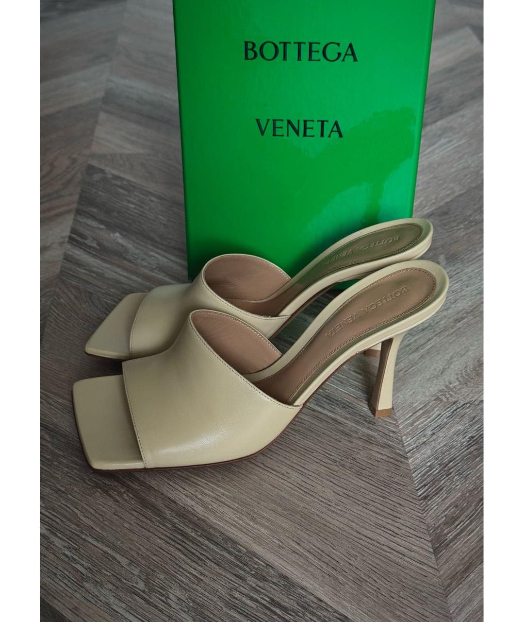 BOTTEGA VENETA Бежевые кожаные мюли, фото 9
