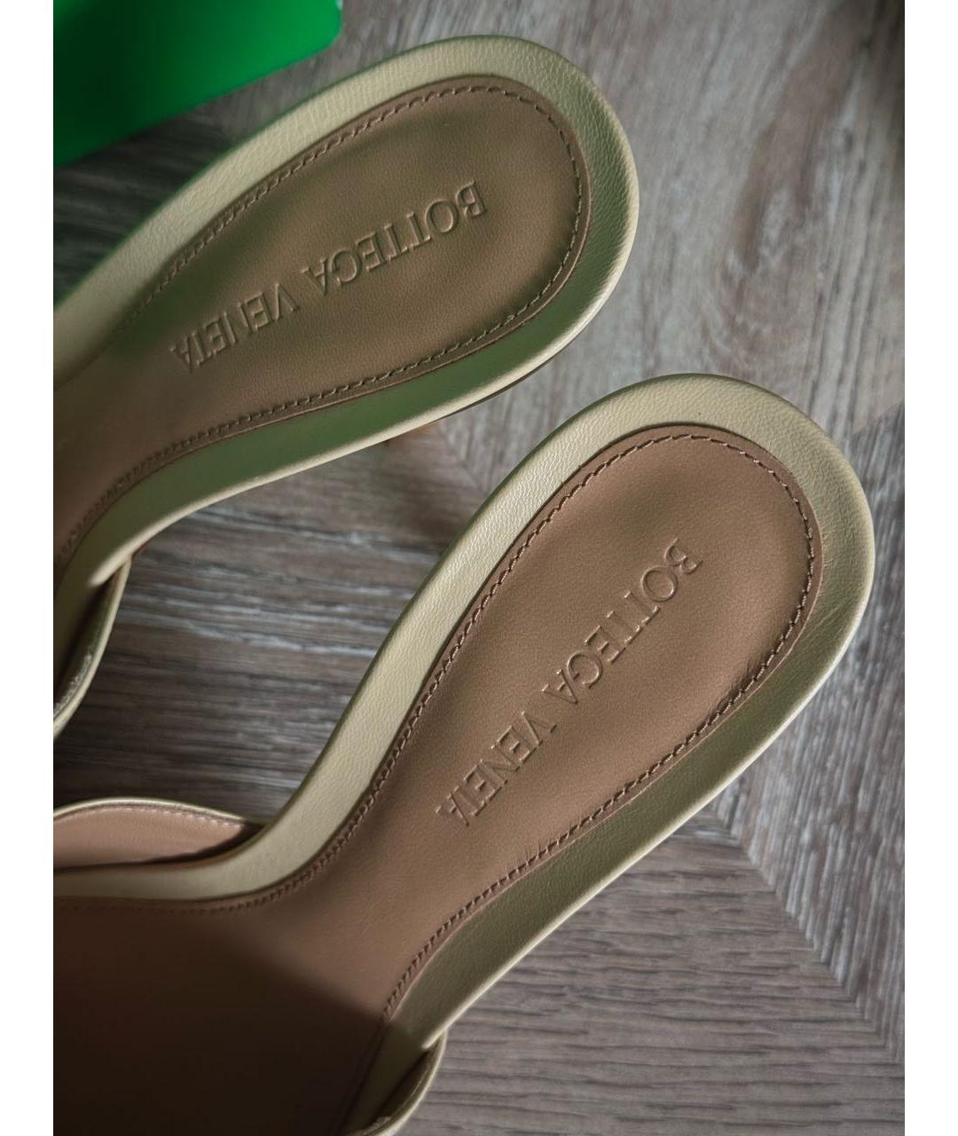 BOTTEGA VENETA Бежевые кожаные мюли, фото 4
