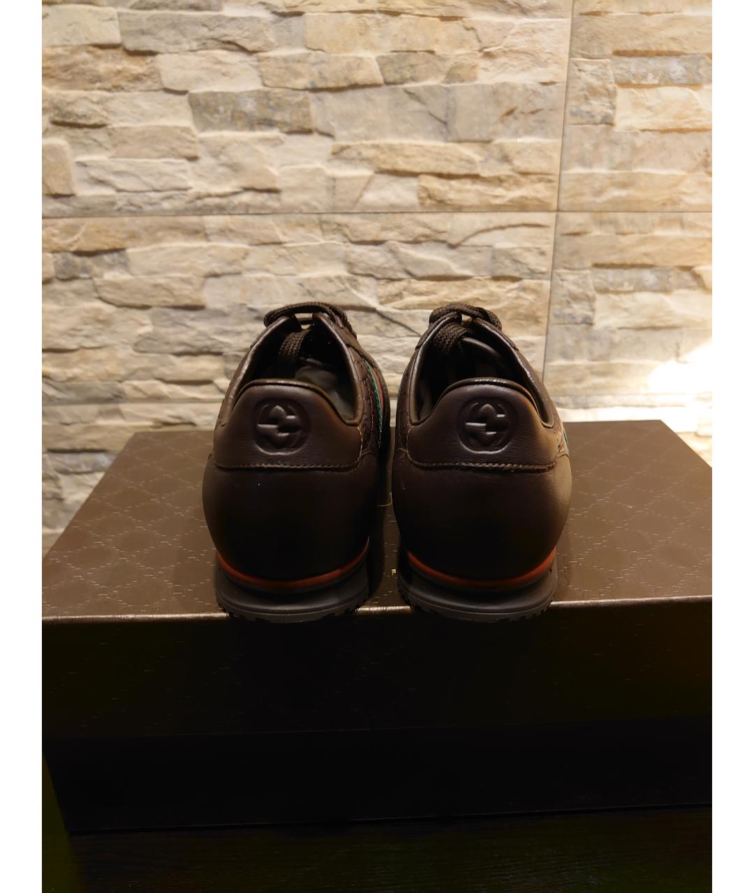 GUCCI Коричневые кожаные низкие кроссовки / кеды, фото 4