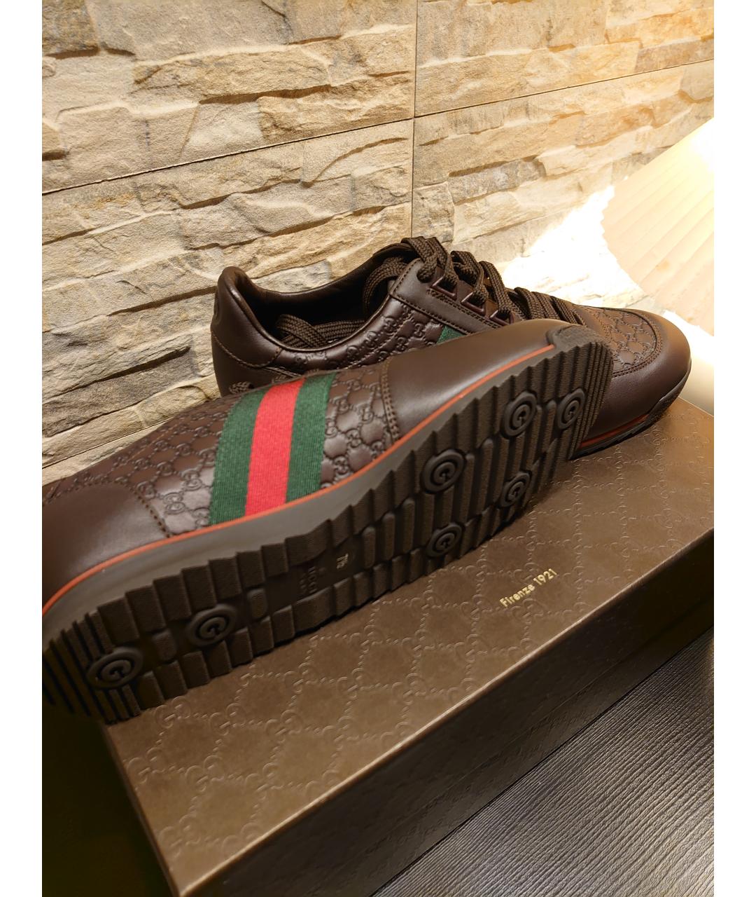 GUCCI Коричневые кожаные низкие кроссовки / кеды, фото 9