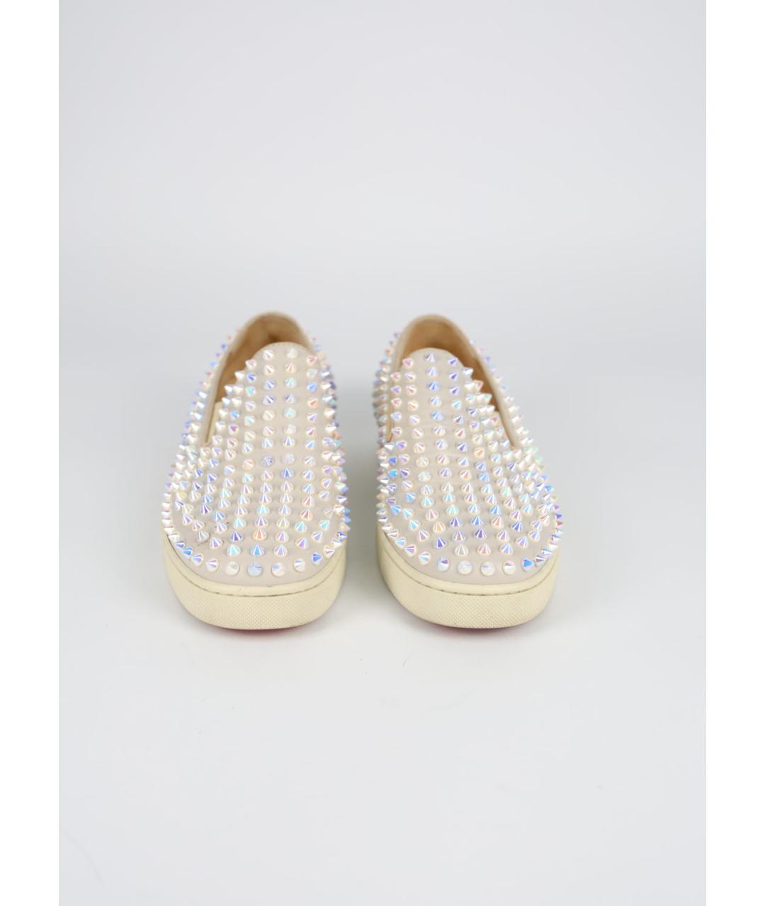 CHRISTIAN LOUBOUTIN Бежевые кожаные слипоны, фото 2