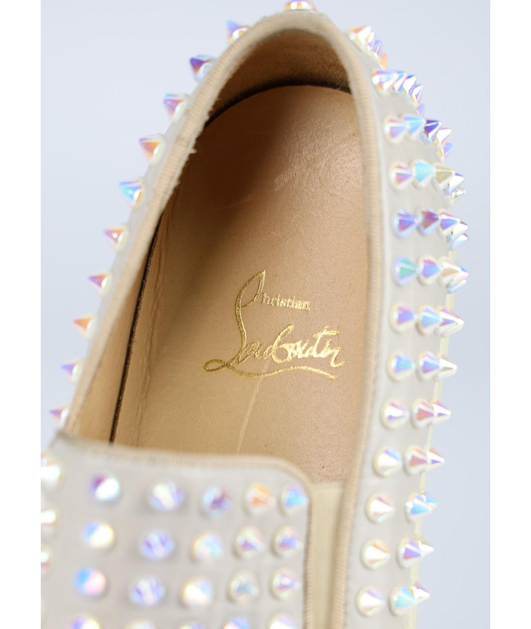 CHRISTIAN LOUBOUTIN Бежевые кожаные слипоны, фото 5
