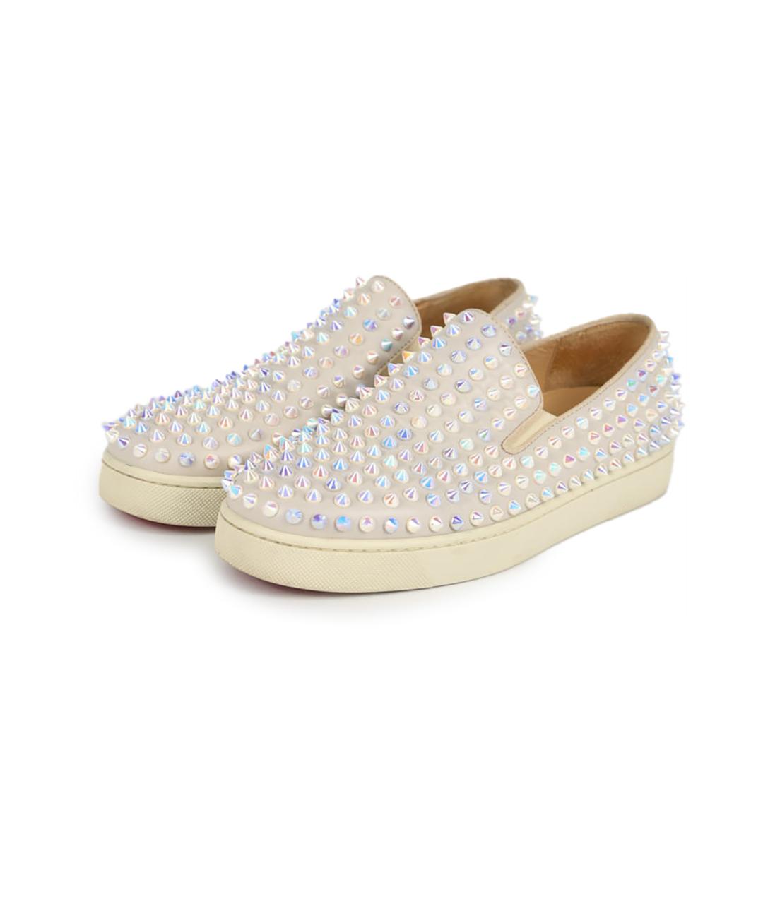 CHRISTIAN LOUBOUTIN Бежевые кожаные слипоны, фото 6