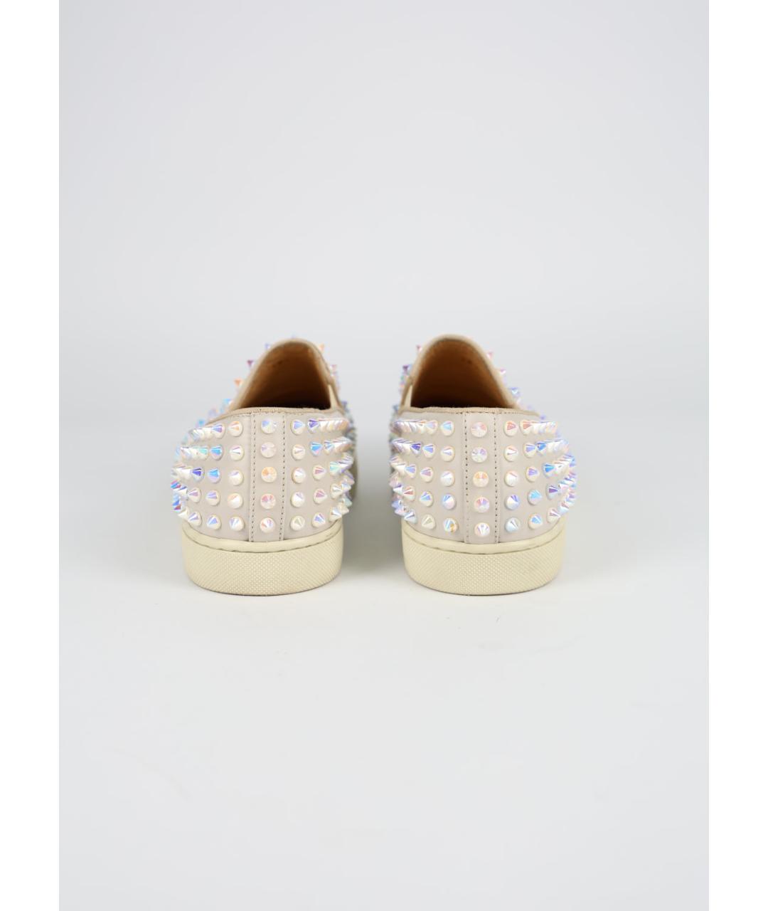 CHRISTIAN LOUBOUTIN Бежевые кожаные слипоны, фото 3