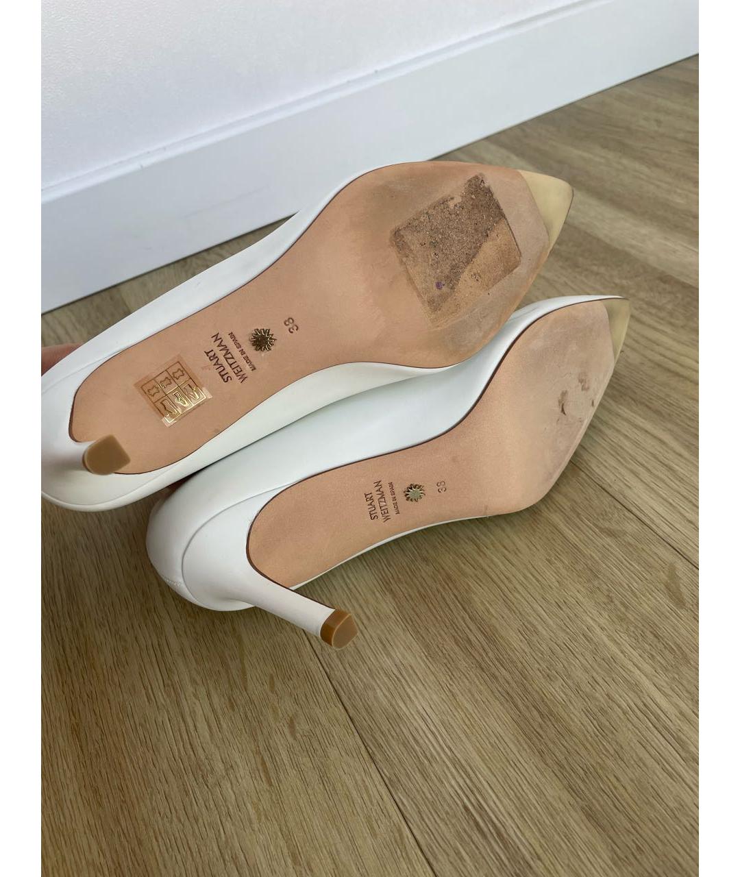 STUART WEITZMAN Белые кожаные лодочки на низком каблуке, фото 6