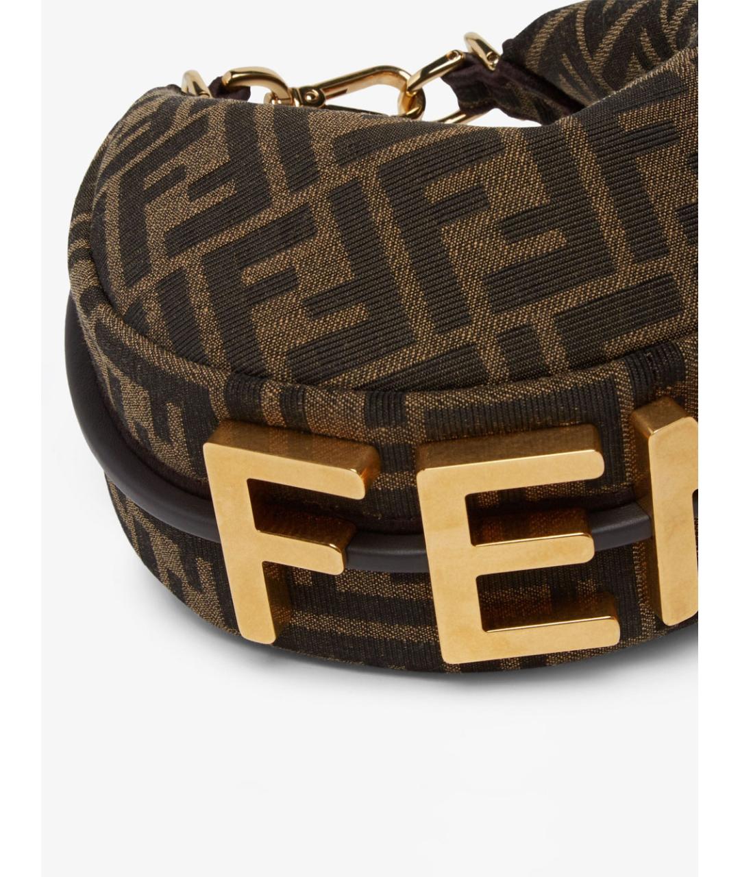 FENDI Коричневая тканевая сумка с короткими ручками, фото 4