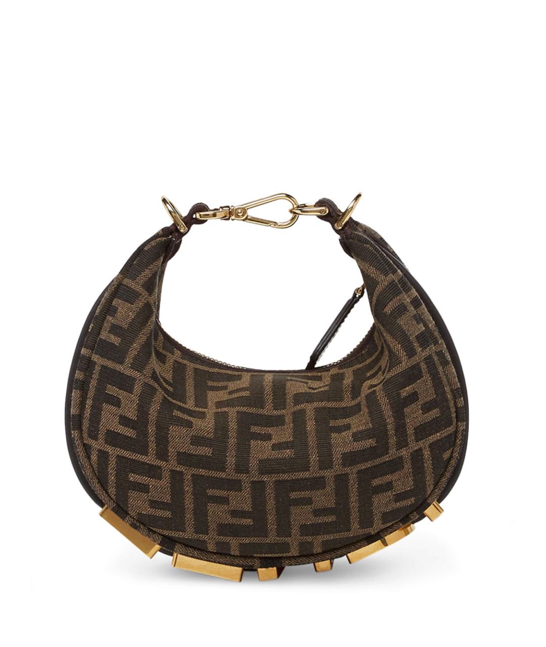 FENDI Коричневая тканевая сумка с короткими ручками, фото 1