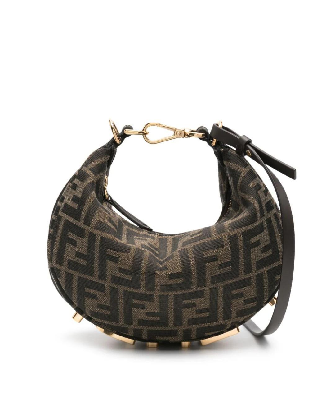 FENDI Коричневая тканевая сумка с короткими ручками, фото 5
