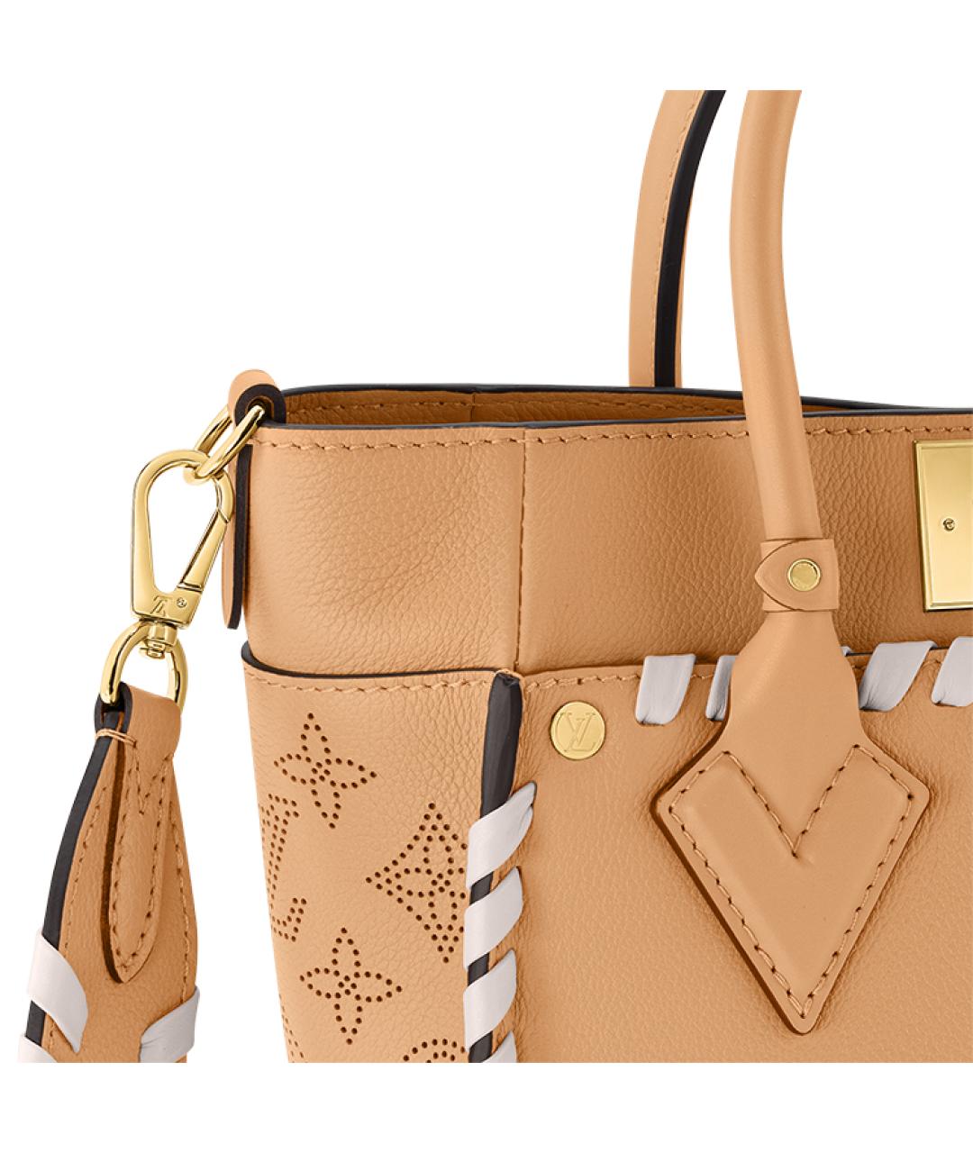 LOUIS VUITTON Бежевая кожаная сумка с короткими ручками, фото 7