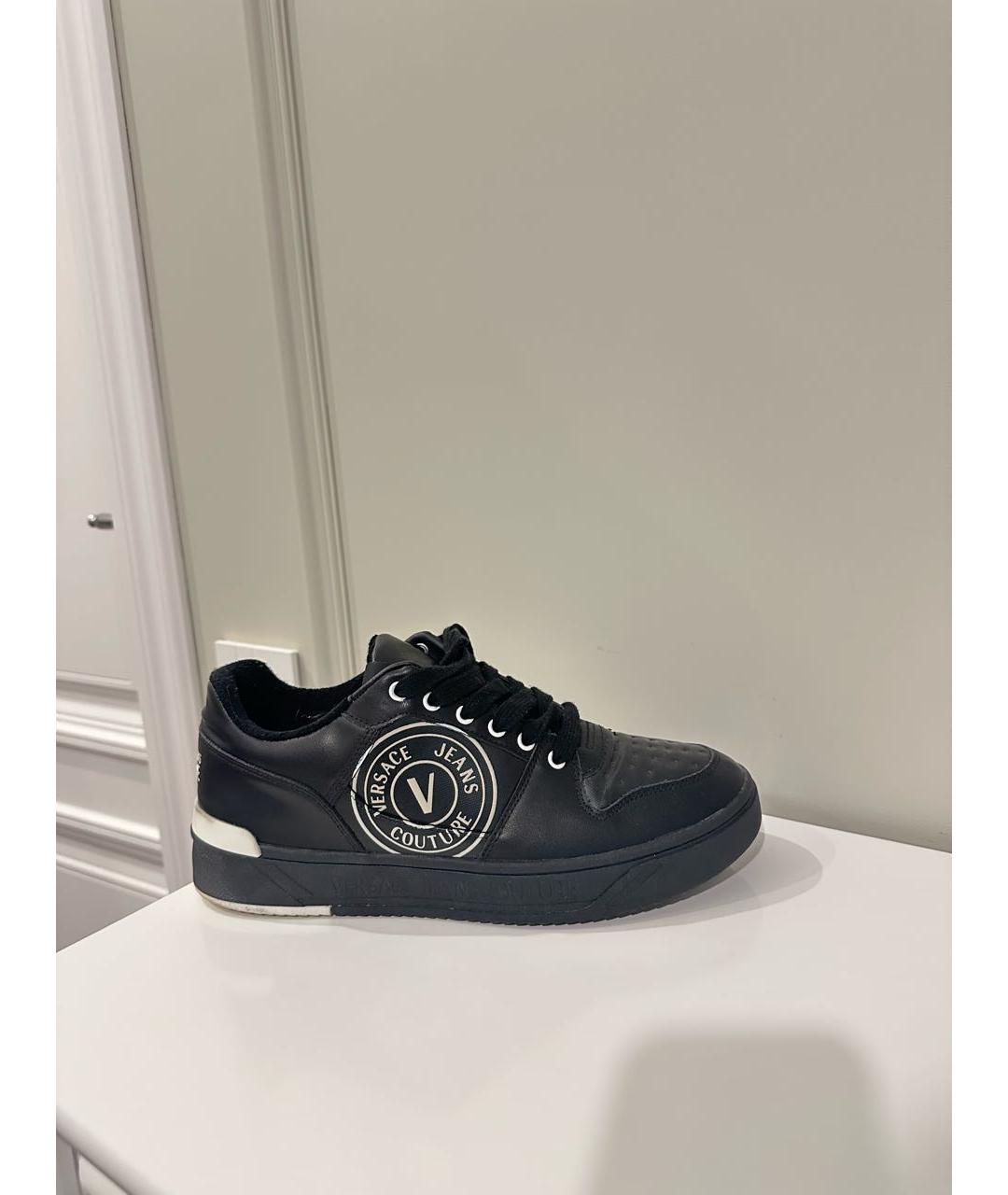 VERSACE JEANS COUTURE Черные кожаные низкие кроссовки / кеды, фото 5
