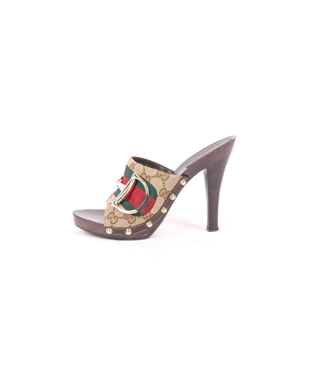 GUCCI Коричневые текстильные сабо, фото 7