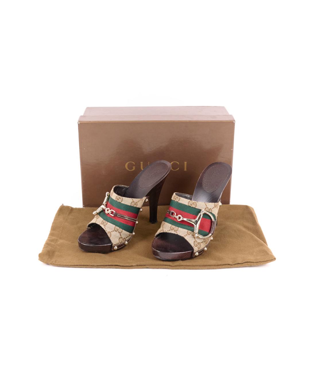 GUCCI Коричневые текстильные сабо, фото 6