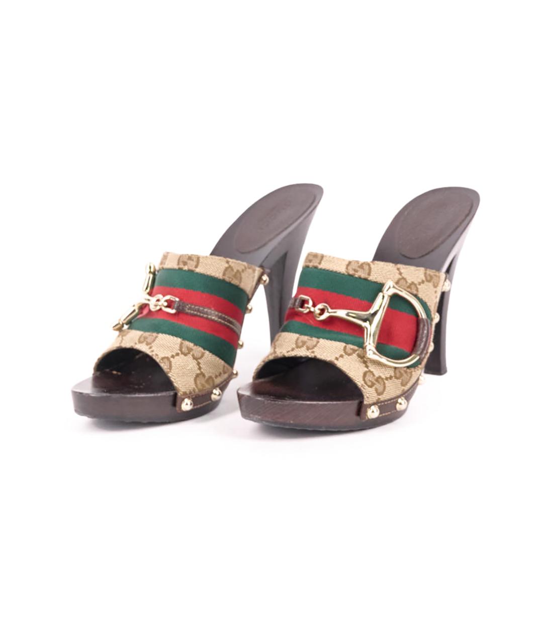 GUCCI Коричневые текстильные сабо, фото 2