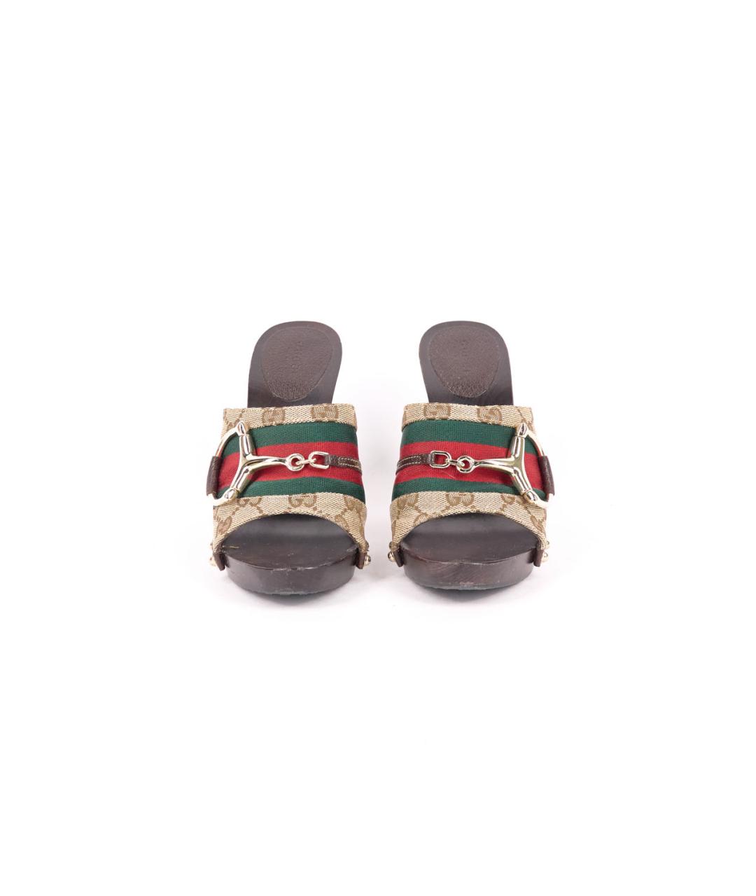 GUCCI Коричневые текстильные сабо, фото 3