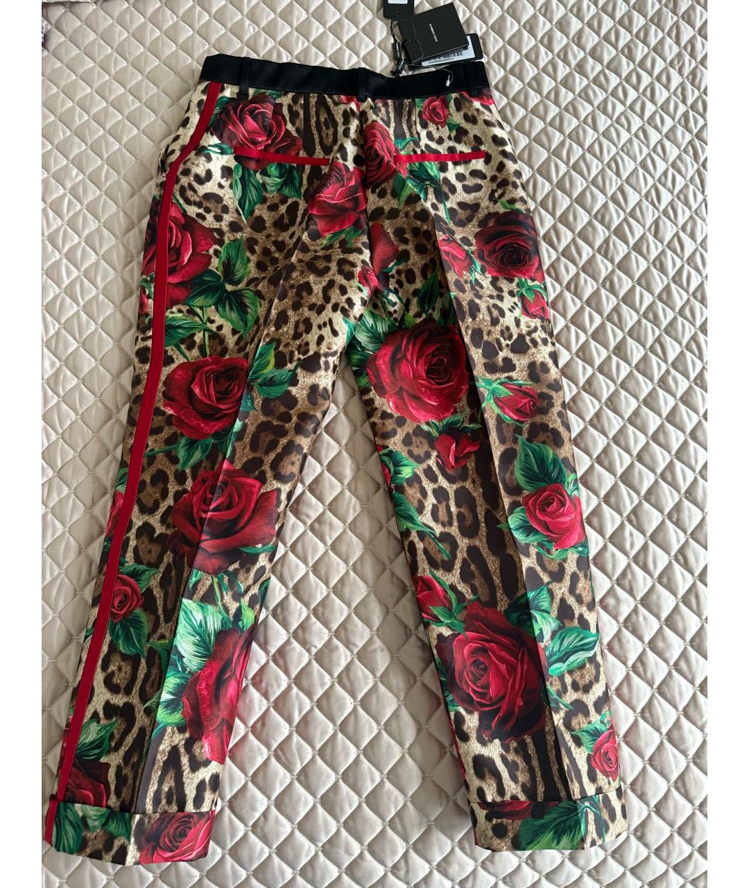 DOLCE&GABBANA Мульти шелковые прямые брюки, фото 2