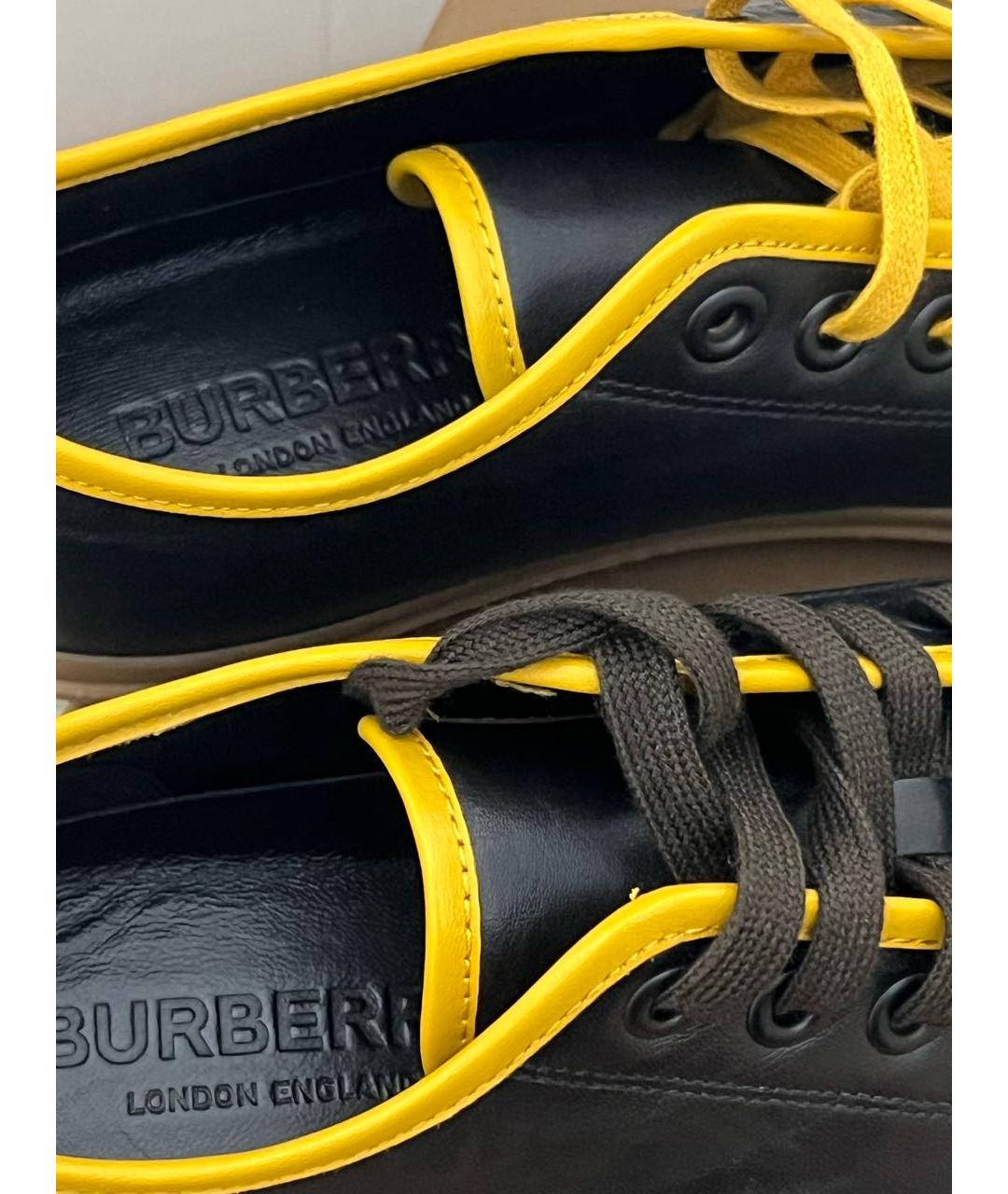BURBERRY Черные низкие кроссовки / кеды из искусственной кожи, фото 5