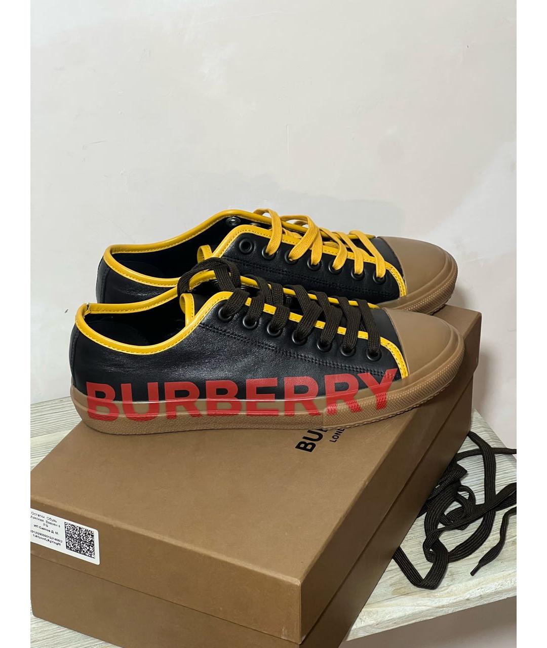 BURBERRY Черные низкие кроссовки / кеды из искусственной кожи, фото 9