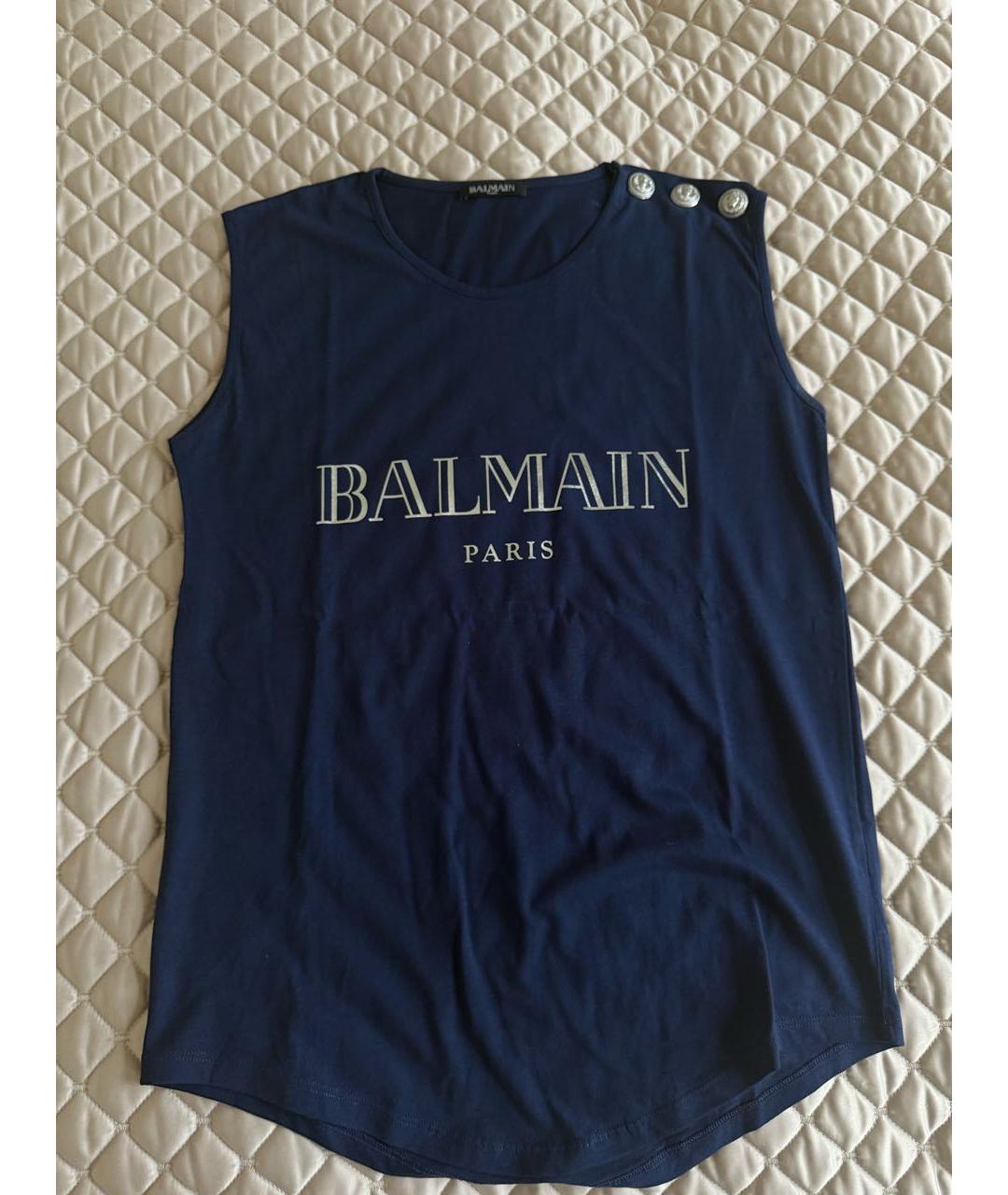 BALMAIN Темно-синяя хлопковая майка, фото 6