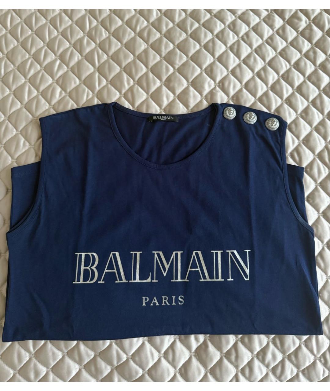 BALMAIN Темно-синяя хлопковая майка, фото 5