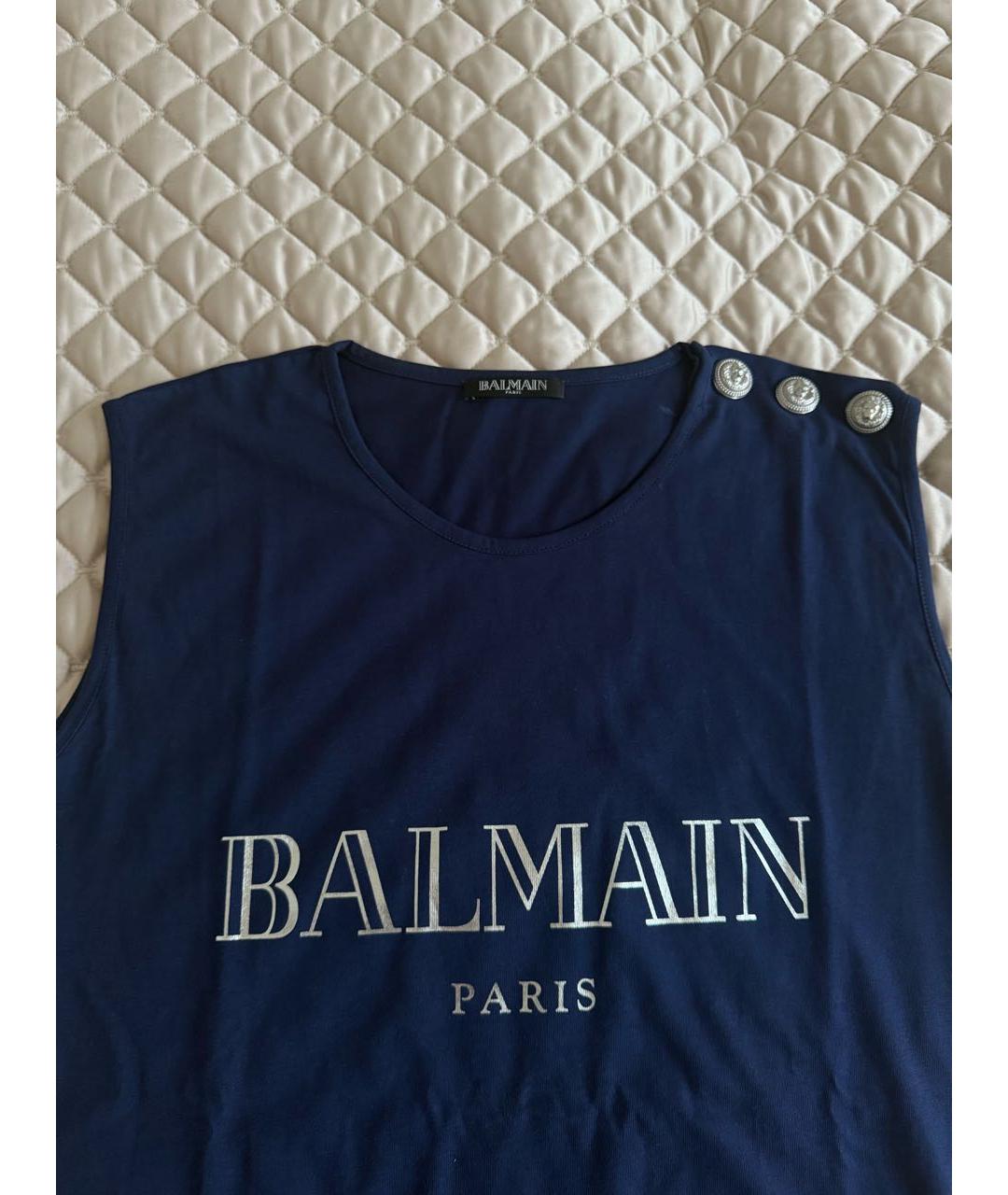 BALMAIN Темно-синяя хлопковая майка, фото 3