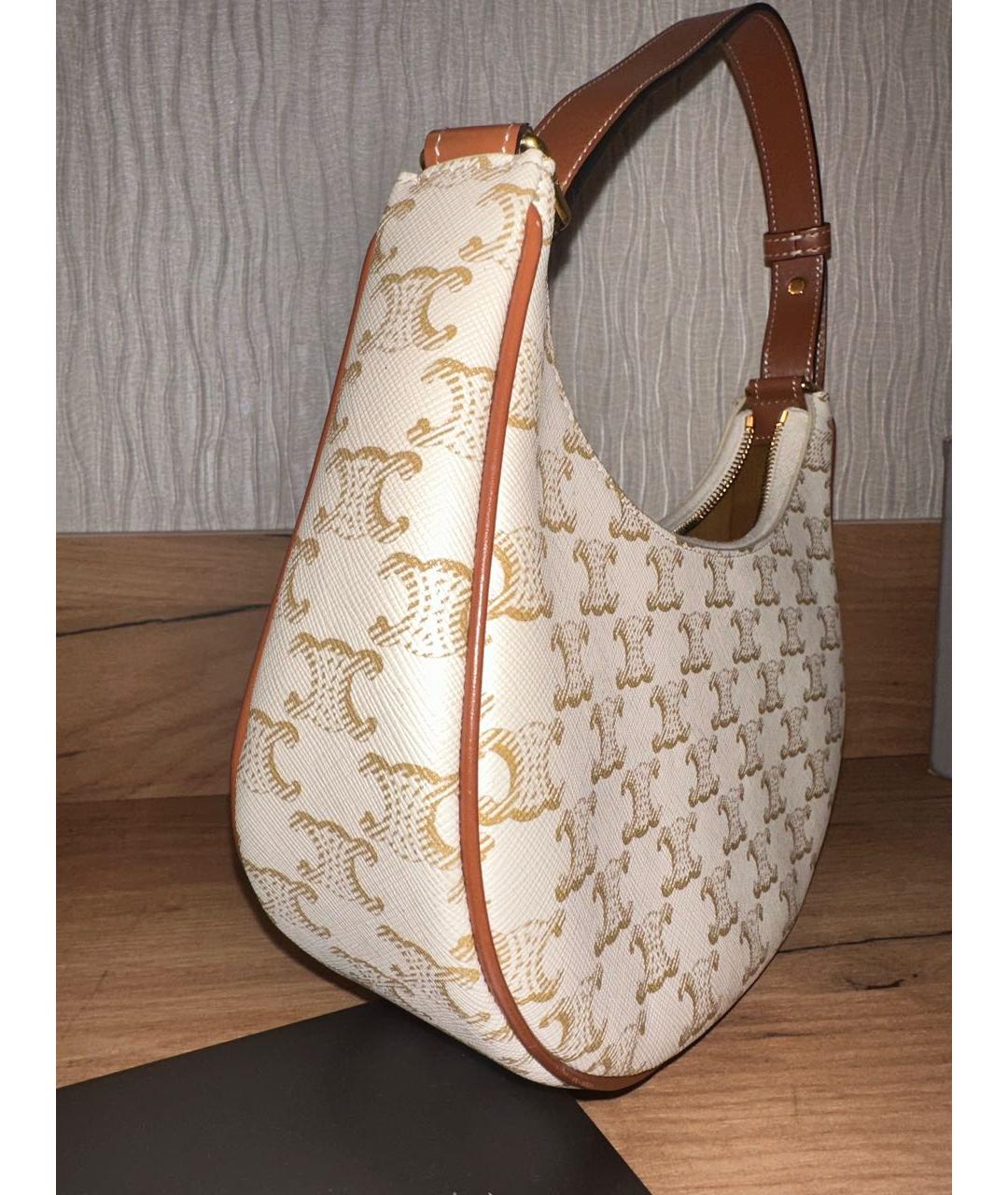 CELINE Бежевая кожаная сумка с короткими ручками, фото 3